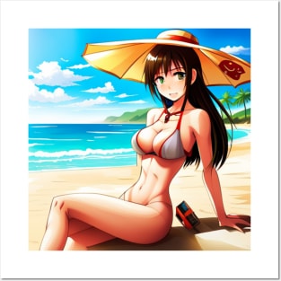 chica anime en la playa Posters and Art